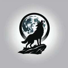 Silhouette of a Wolf Howling at the Moon on a Rocky Outcrop