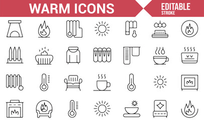 Naklejka premium Set of Icons Representing Warmth, Heating, and Temperature Regulation