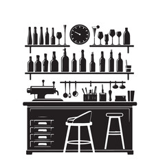 Bar Counter Silhouette A stylish pub setup with glasses and bottles