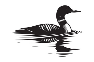 Elegant Loon Bird Swimming Silhouette Art Wildlife Illustration Design