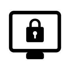 デスクトップパソコンと鍵マークのアイコン（セキュリティ・アクセス制限・ログイン）