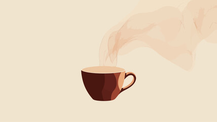 Obraz premium A digital illustration of a single, dark brown coffee cup filled with coffee, from which a plume of light brown steam rises. The cup is depicted in a simple, slightly cartoonish style with a