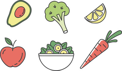 Healthy Food Colorful Icon Pack. Flat Organic Food Vector Collection. Clean Fruit and Vegetable Design Set. Modern Nutrition Icons. Fresh Healthy Food Illustration Elements