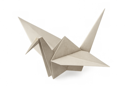 Light brown origami crane flying on transparent background, symbol of peace and longevity in japanese culture - Powered by Adobe