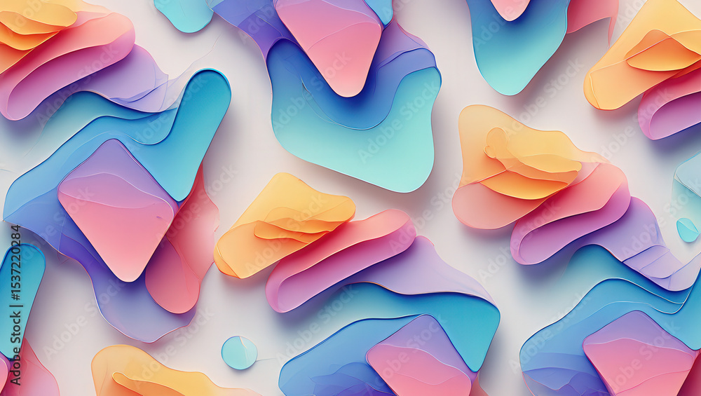 Poster abstract layered shapes in pastel colors creating a soft and calming visual experience art design