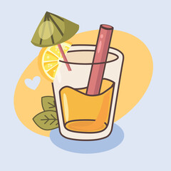 Vector summer drink with lemon and umbrella
