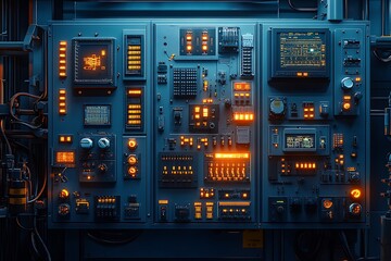 Intricate detailed control panel displaying complex electronic and engineering systems components