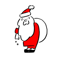 Overworked Santa delivering gifts, festive and humorous
