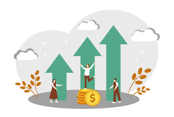 The concept of teamwork, successful business, career growth and making money