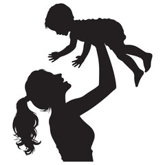 Mother and Child Silhouette Vector Illustration Playing Together Joyfully