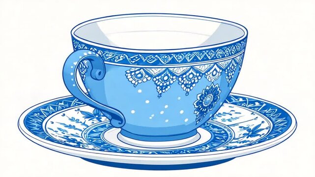 Elegant Teacup and Saucer Decorative Design Illustration