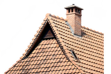 Brown tile roof with chimney isolated on a white background png ai generated