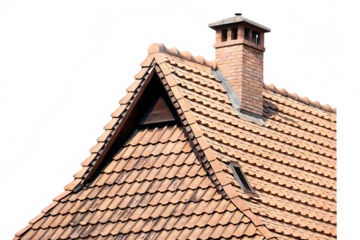 Brown tile roof with chimney isolated on a white background png ai generated