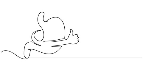 good stomach continuous one line drawing, Human stomach, Continuous single-line drawing of human internal organ. The concept of a health care happy Healthy lifestyle, happy stomach, minimalist style.
