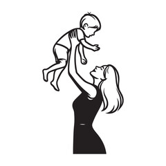 Loving mother silhouette illustration lifting child up vector art