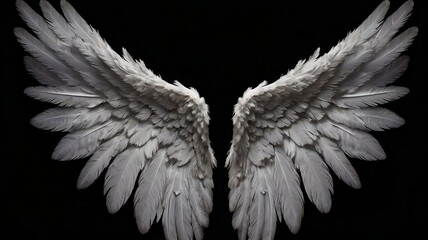 White Angel Wings With Intricate Feathers on Dark Background