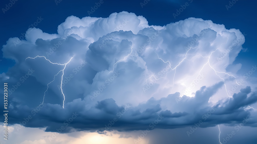 Poster storm clouds with lightnings isolated on transparent background