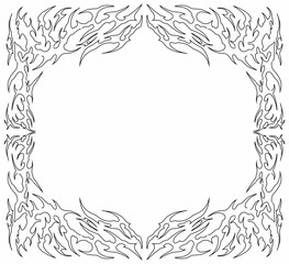 Obraz premium Vector frame with symmetrical tribal flame style; perfect for tattoos, T-shirt prints, stickers, and digital art borders element