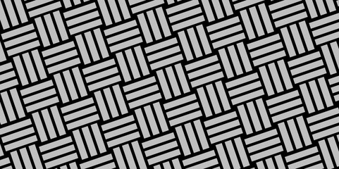 Gray Weave Pattern Showing Repetition Useful as Background. Minimal line Seamless geometric pattern with shapes. Decoration and maze ornament square wall tile. grey rattan weave texture background.