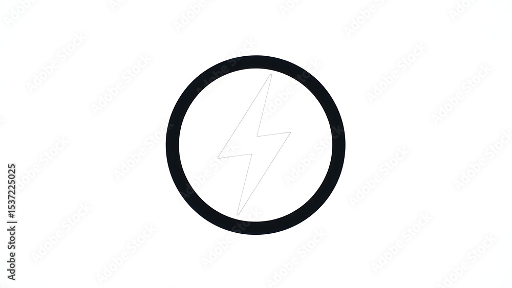 Poster symbol representing electricity with a lightning bolt within a circular shape on a white background