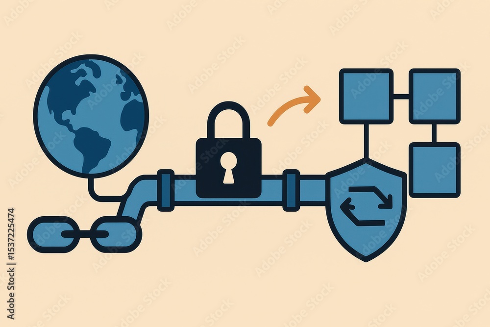 Poster secure network connection with globe, lock, and shield illustrating data protection concept