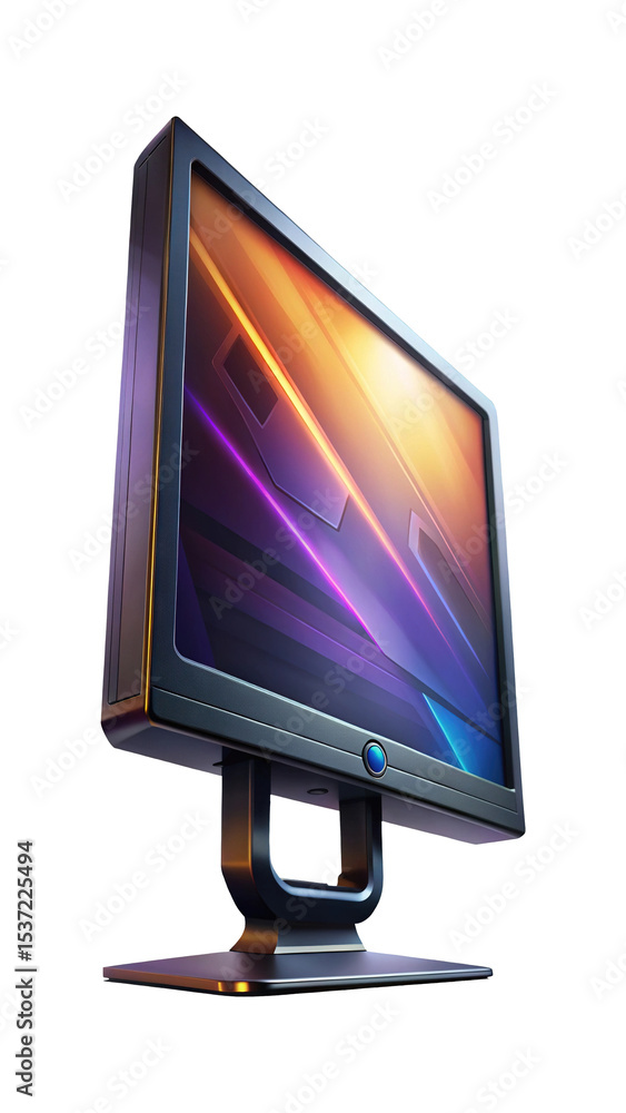 Poster modern computer monitor displaying an abstract geometric pattern with vibrant colors