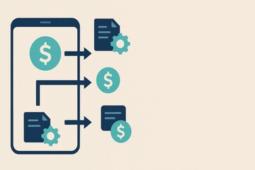 Mobile Finance Management with Dollar Icons and Document Graphic Elements