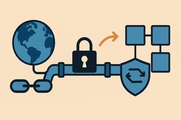 Secure Network Connection with Globe, Lock, and Shield Illustrating Data Protection Concept