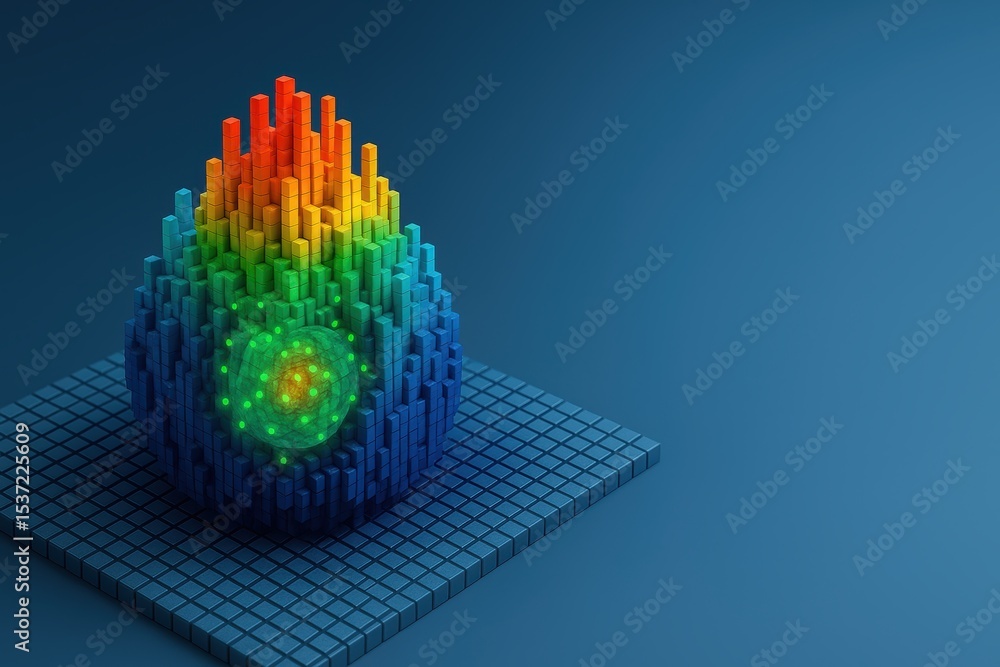 Poster colorful 3d visualization of abstract geometric shapes in gradient design on a dark background