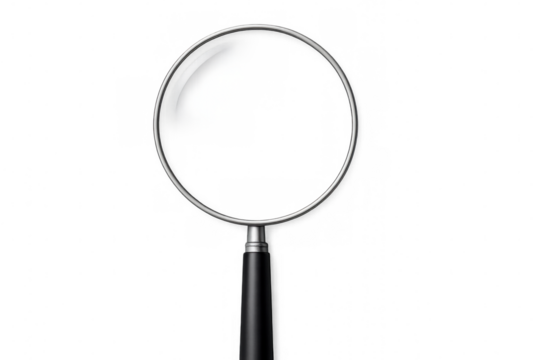 Magnifying glass with transparent background, ideal for various design projects requiring a realistic zoom effect