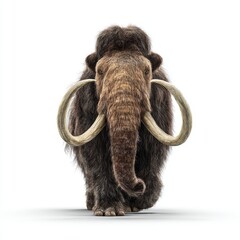 Woolly mammoth isolated on white background. Front view of extinct prehistoric mammal.