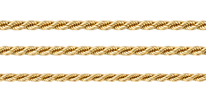 Gold rope chain design isolated on a white background png ai generated