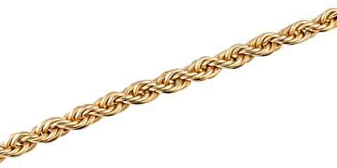 Gold rope chain isolated on a white background png ai generated