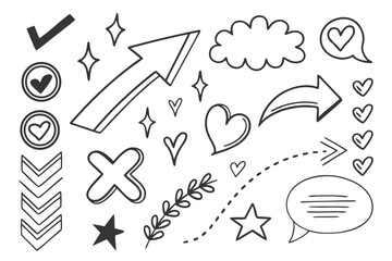 Creative Doodle Illustration Set with Arrows and Hearts