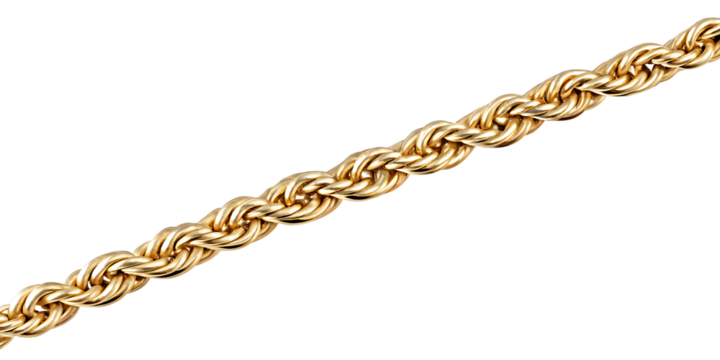 Gold rope chain isolated on a white background png ai generated