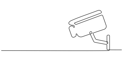 One Continuous Line Drawing of CCTV Security Icon. Single Line Vector Illustration, Continuous one line drawing of CCTV video camera surveillance system for monitoring security. Editable vector