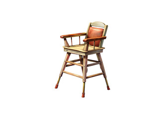 Antique Style Wooden Baby High Chair with Brown Cushion and Protective Pads