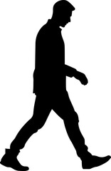 Silhouette of a Man Walking in Side View on White Background