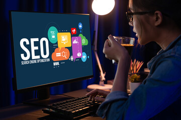 SEO search engine optimization for brisk e-commerce and online retail business showing on computer...