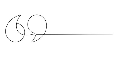 One continuous line illustration of quote mark icons. Continuous line drawing of quotes vector, Single continuous line drawing of a quote mark. One continuous line of a quote mark drawing.