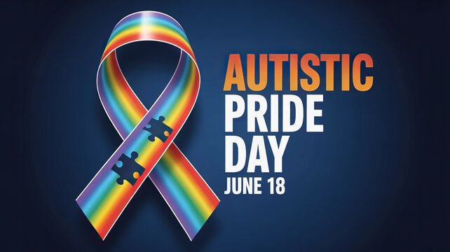 Autistic Pride Day, Rainbow ribbon with puzzle design celebrates Autistic Pride Day, June. - Powered by Adobe
