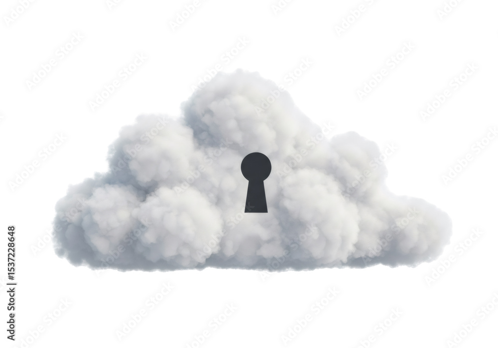 Poster cloud with a keyhole lock symbolizing data security on a transparent background