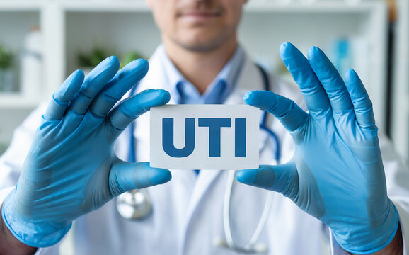 Doctor Holding UTI Sign for Urinary Tract Infection Medical Diagnosis