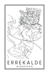 Hand drawn printable downtown road map poster of district ERREKALDE of the Spanish city of BILBAO on solid white background with city name
