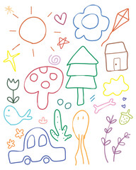 Kids drawing colorful doodle illustration