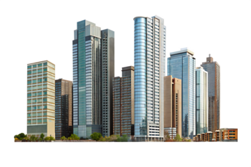 Modern city skyline buildings isolated on a white background png ai generated