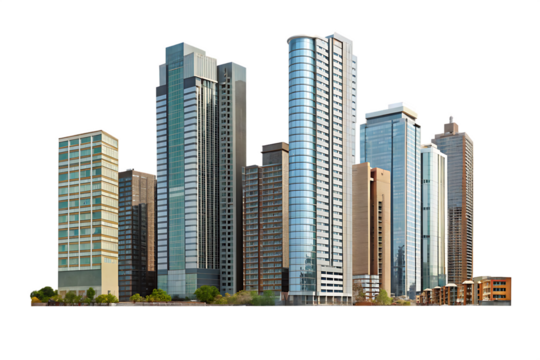 Modern city skyline buildings isolated on a white background png ai generated