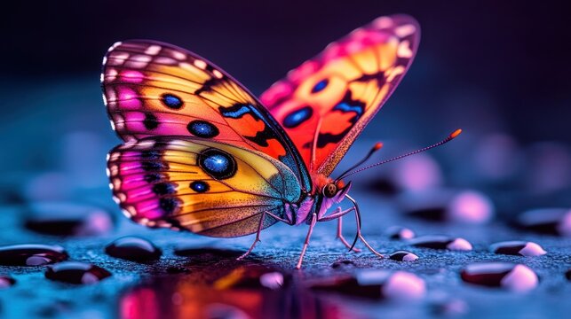Vibrant butterfly, glowing colors, detailed wings