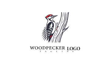 Stylish Forest Bird Logo Featuring Woodpecker on Tree. Elegant Vector for Wildlife Brands, Nature Projects, and Outdoor Adventure Identity Concepts.

