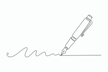 Fototapeta premium Single line drawing of fountain pen writing signature